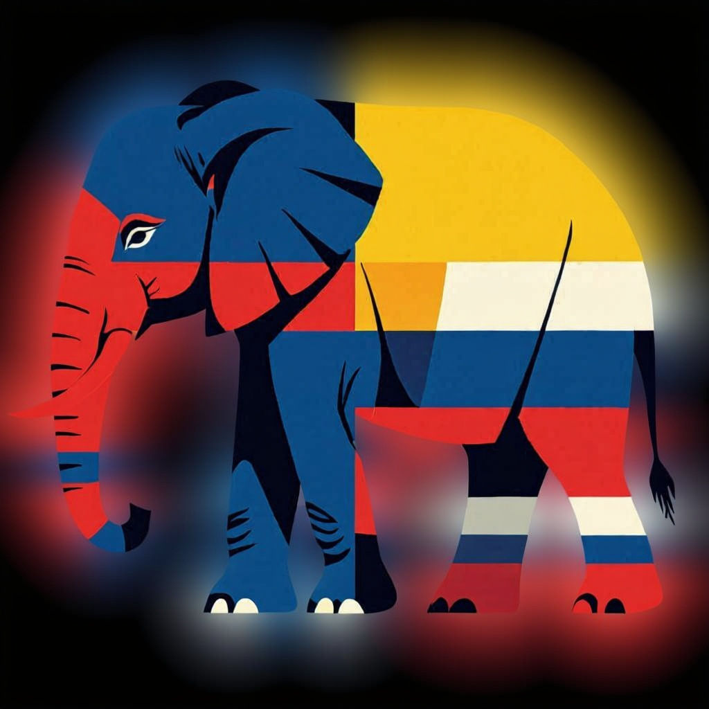 Elephant Art with Romania, France, and Thailand Flags