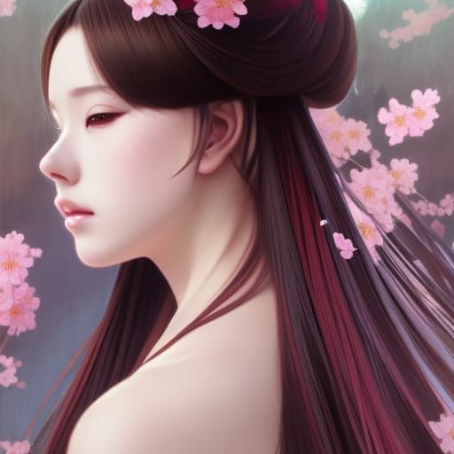 Chinese Goddess with cherry blossom aesthetic
