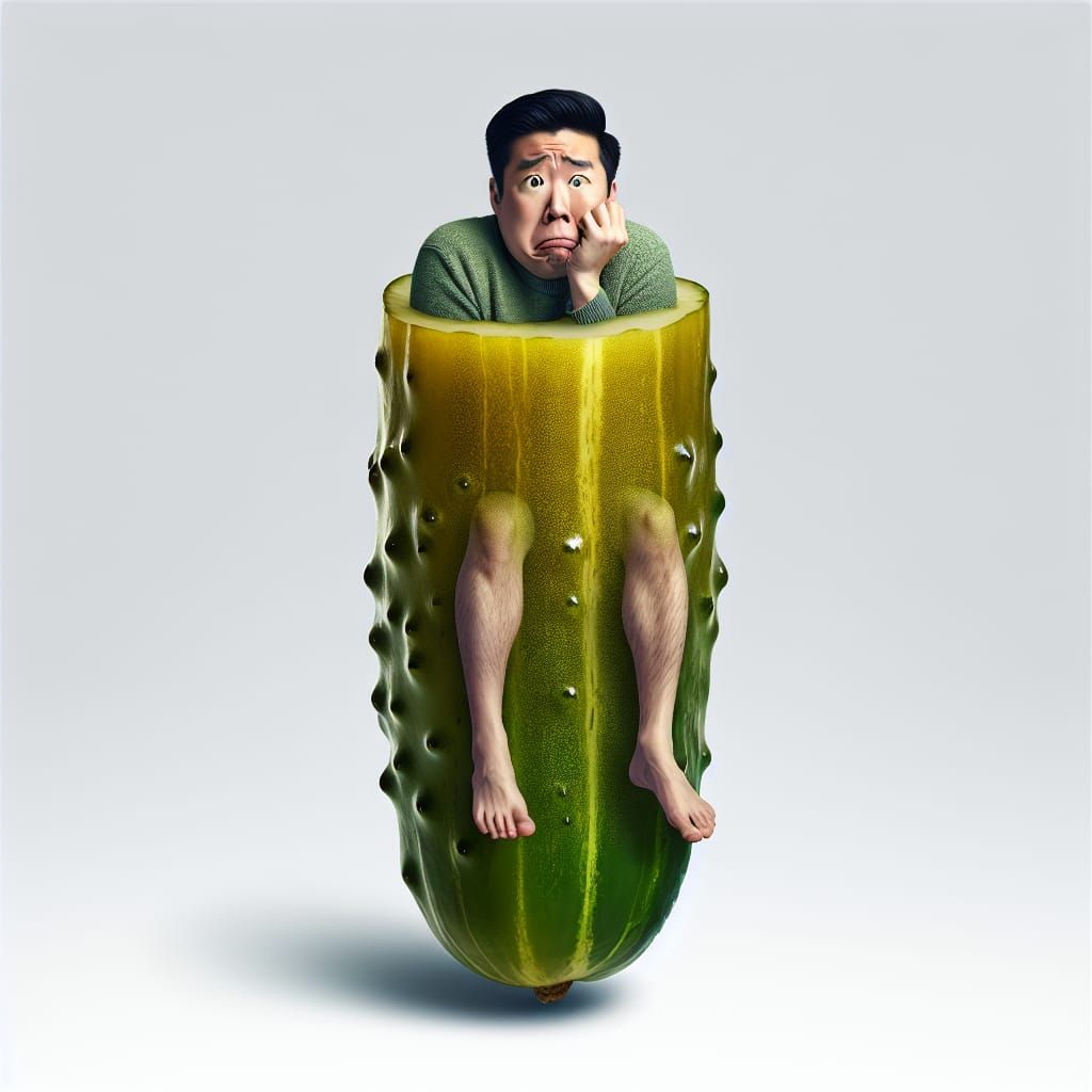 Man Trapped Inside a Giant Pickle: Humorous Image
