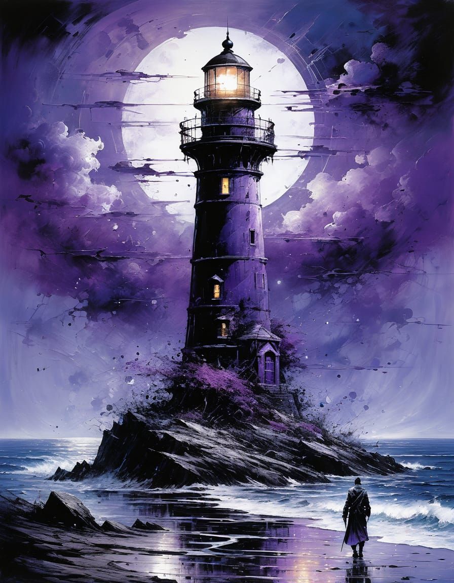 Abstract Lighthouse in Purple and Black Digital Art