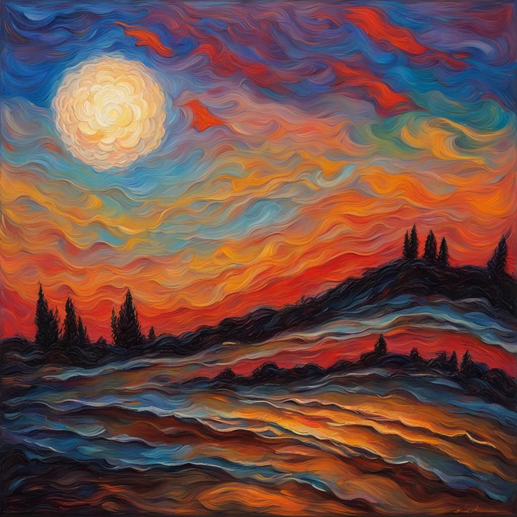Moonrise with Sine and Cosine Brushstrokes in Expressionist ...