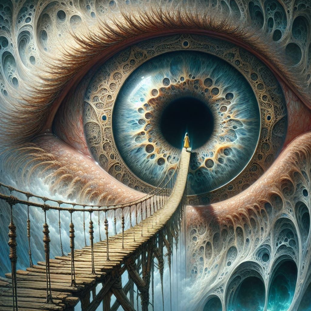 Surreal Eye with Bridge in Watercolor Style