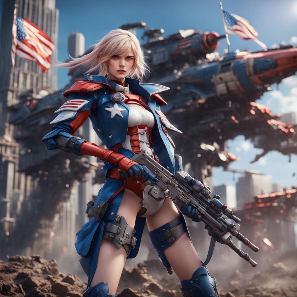Anime Women Patriot Force: Detailed Matte Painting