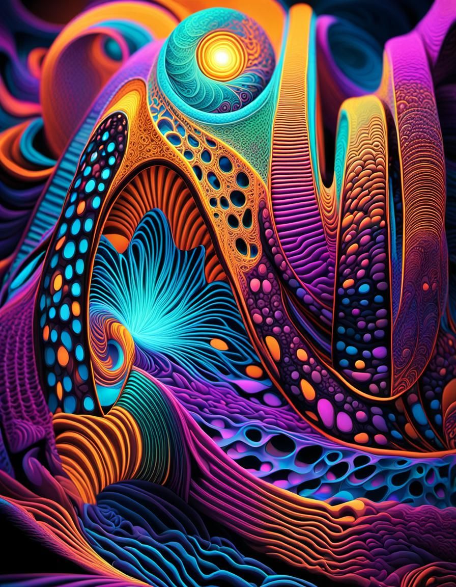 Futuristic Abstract Fractal Landscape in Neon Light