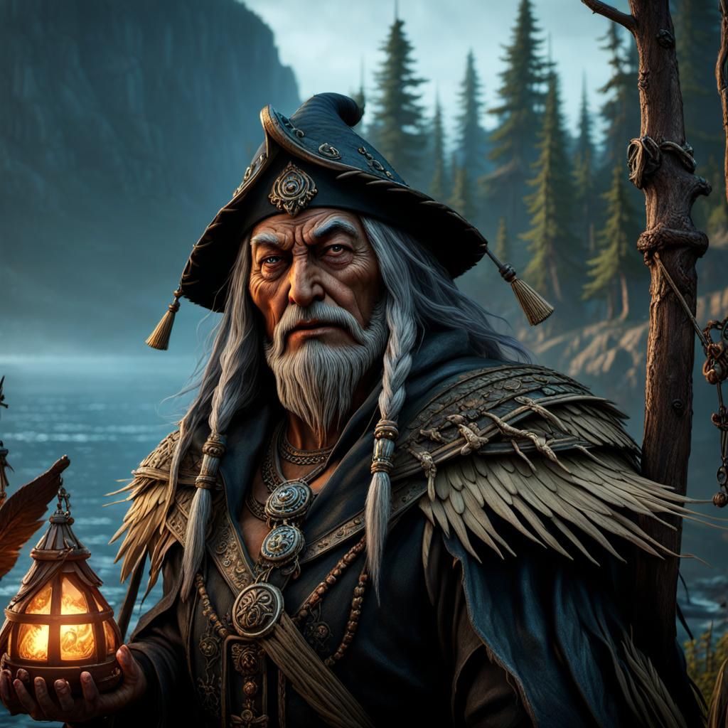 Baba Yaga at Lake Baikal: Detailed Fantasy Art