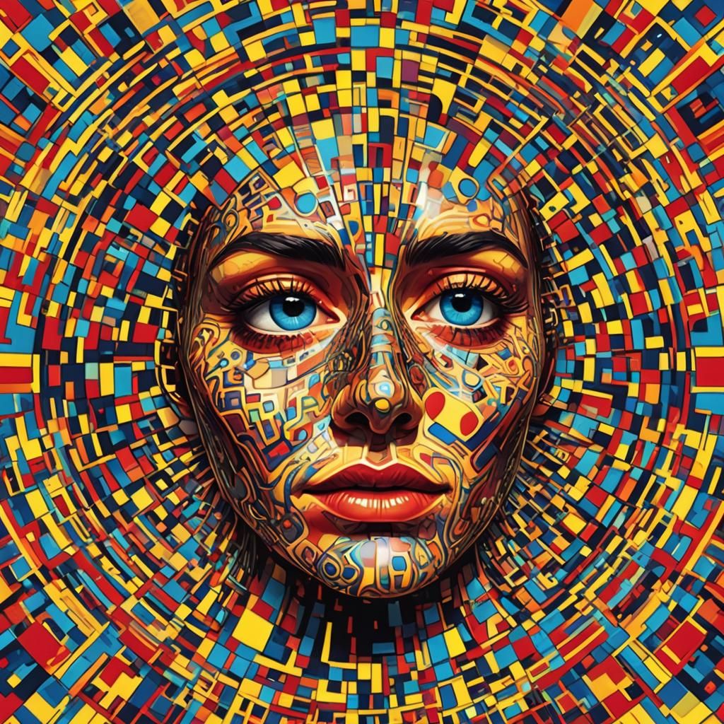 Psychedelic Op-Art Face with Geometric Patterns
