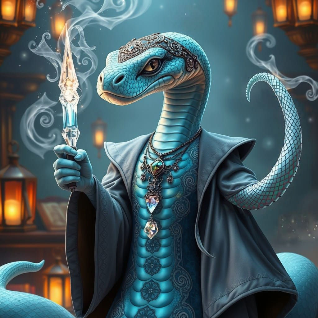 Mystical Snake Enchantress in Elegant Fantasy Attire