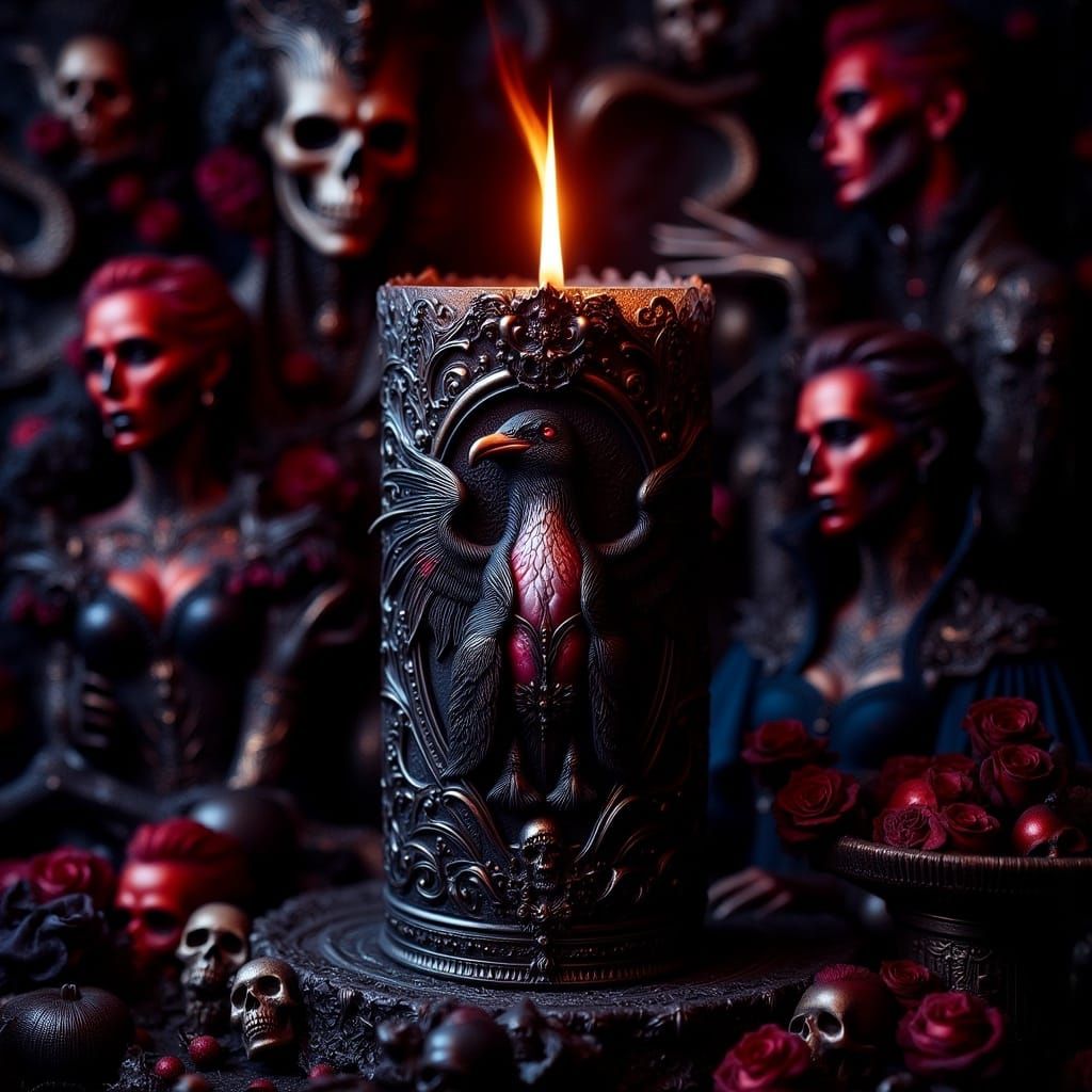 Ornate Candle with Ice and Fire Penguin