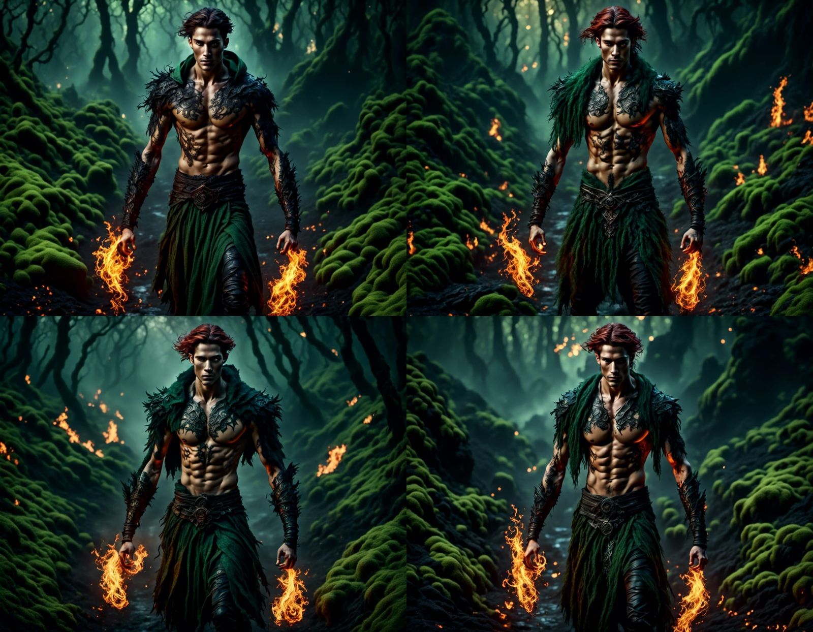 Fiery Warlock Portrait with Nordic Tattoos