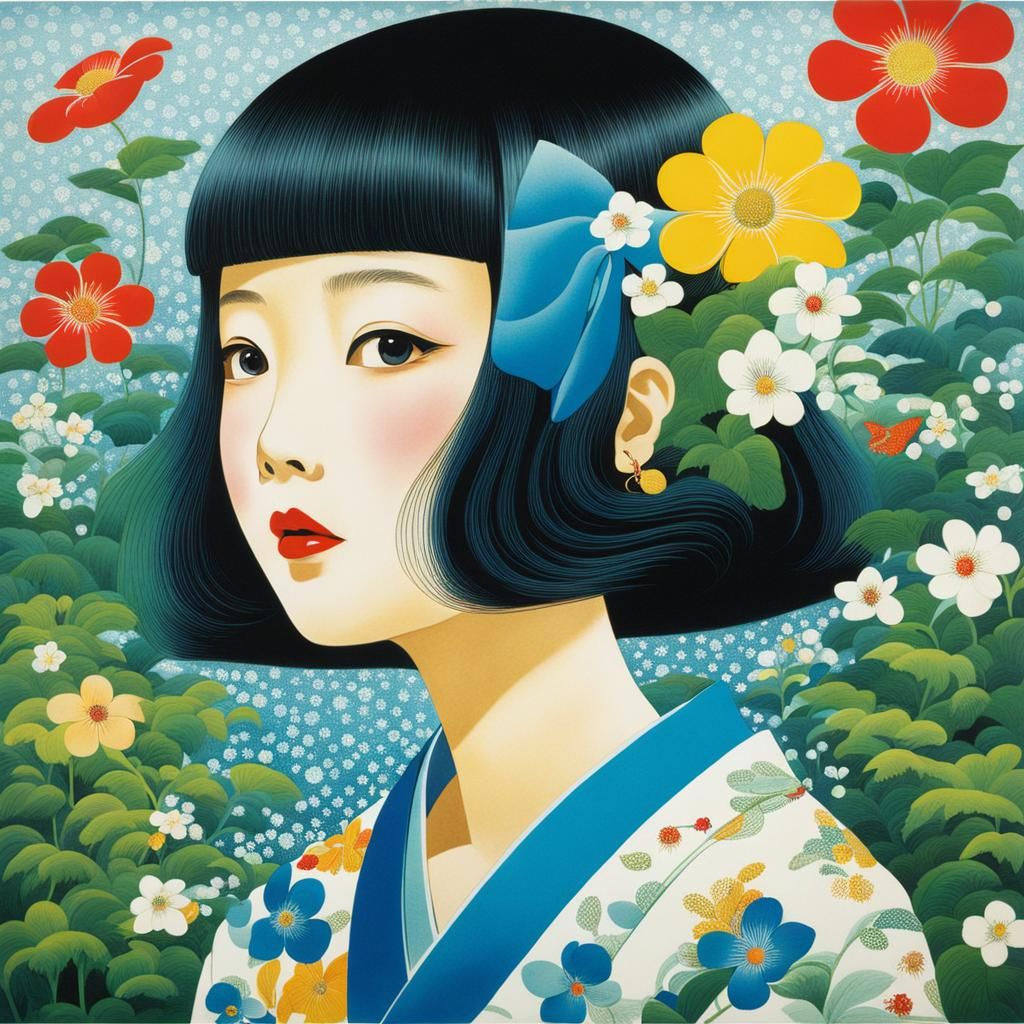 Surreal Figures in a Vibrant, Stylized Landscape