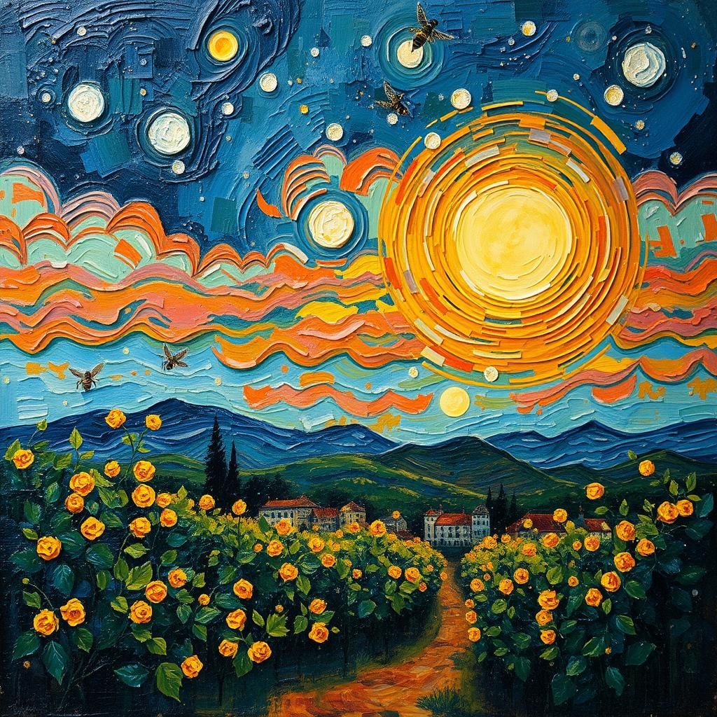 Luminous Moon as Neo-Impressionist Oil Painting