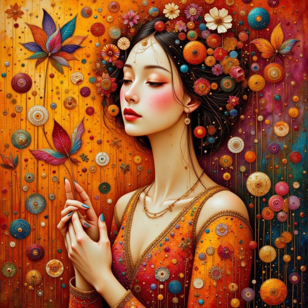 Nature Goddess in Klimt Style with Earth Tones