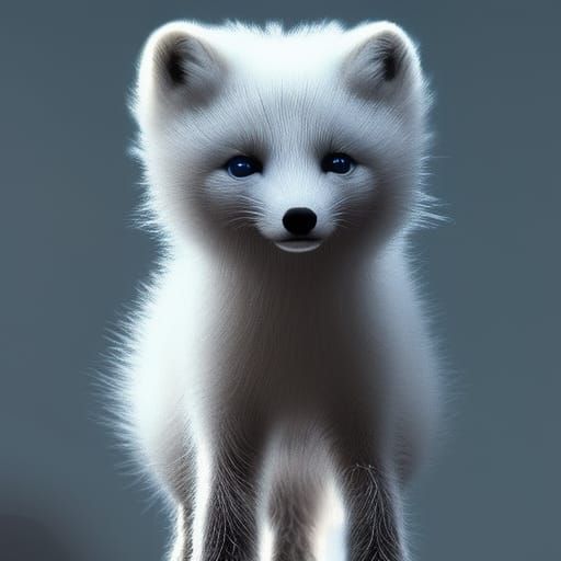 Cute Arctic Fox Cub in Digital Painting