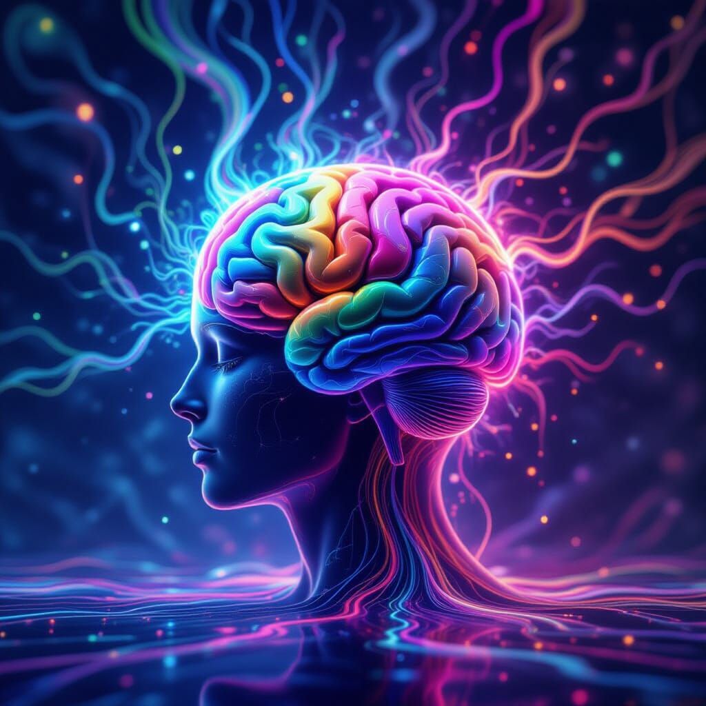 Vibrant Human Brain in Psychedelic Cosmic Void