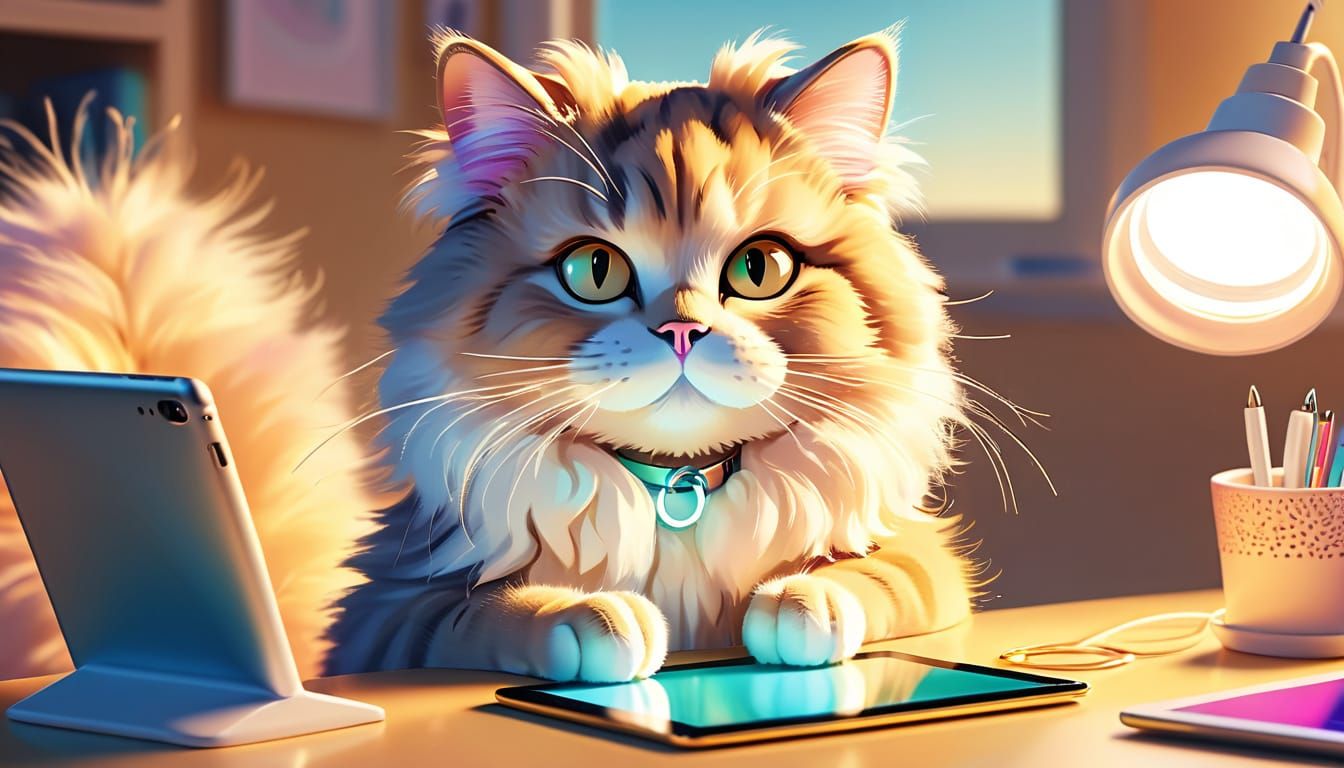 Gen Z Cat Vlogging with Tablet and Ring Light