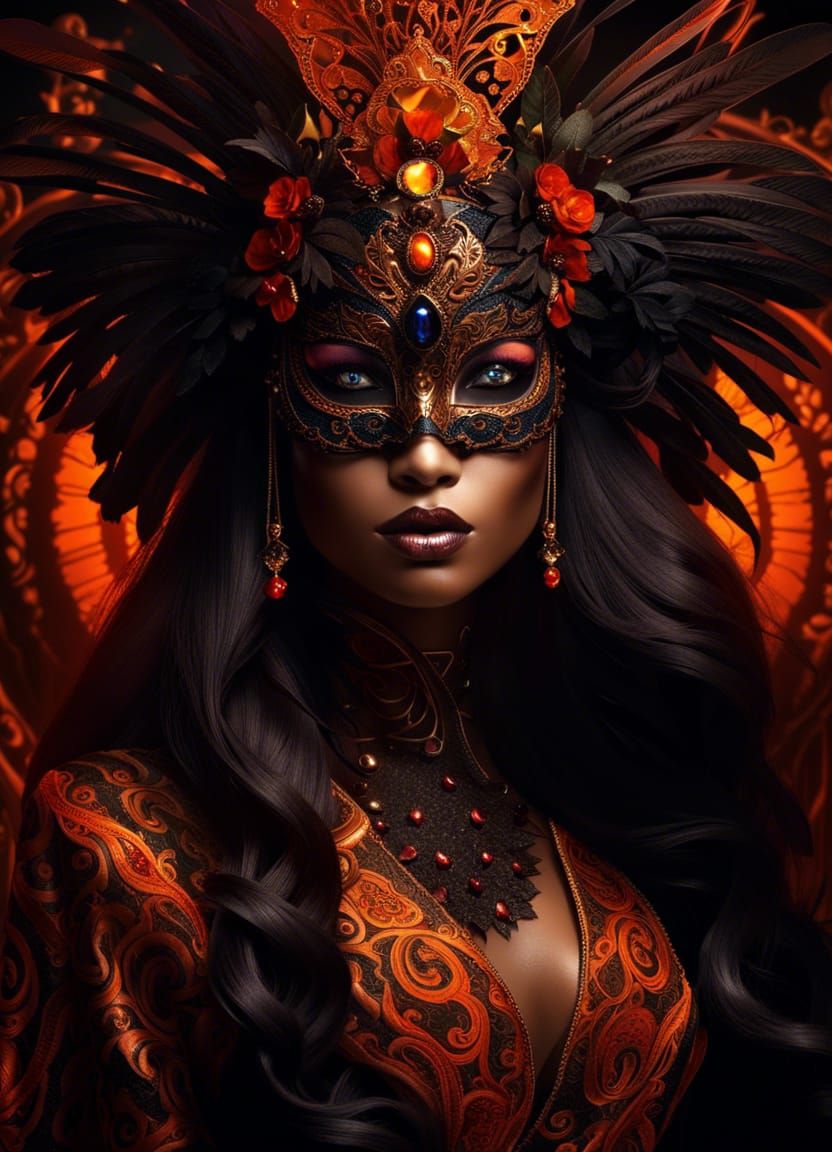 Mysterious Masquerade Queen in Psychedelic Art Style