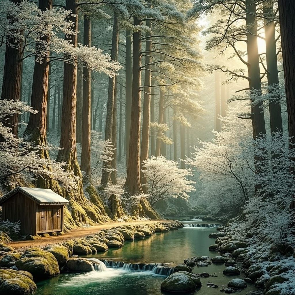 Winter Wonderland in the Snowy Forest near Hiroshima, a Sere...