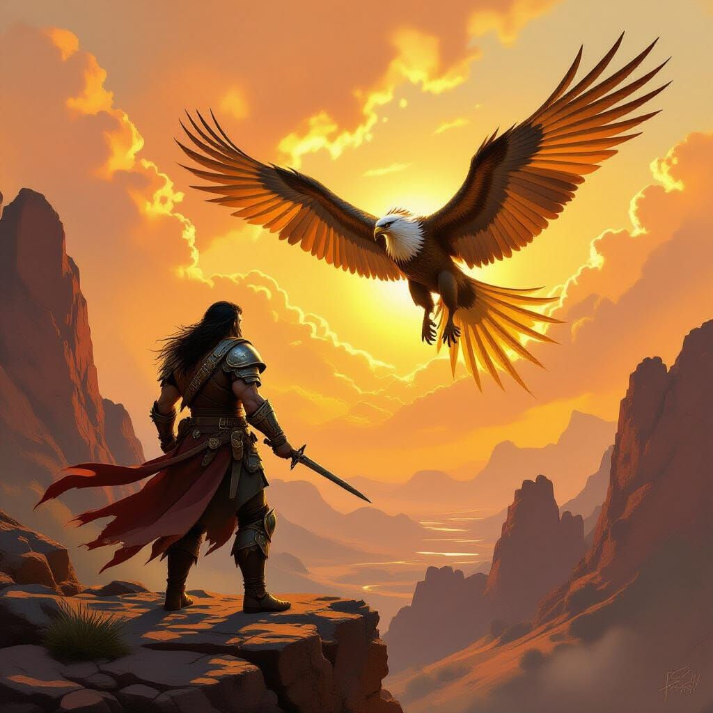 Beastmaster Commands Griffin in Epic Fantasy Landscape