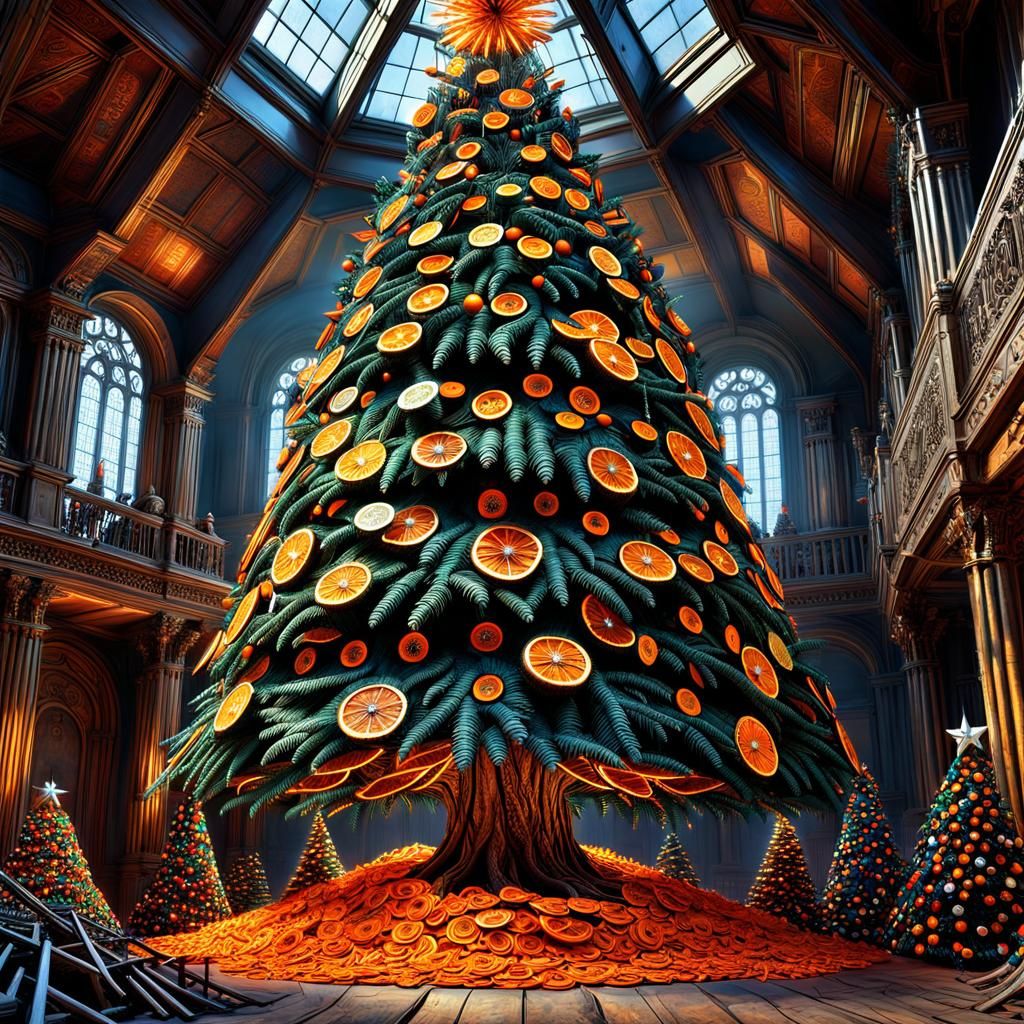 Psychedelic Christmas Tree with Chainsaws and Money