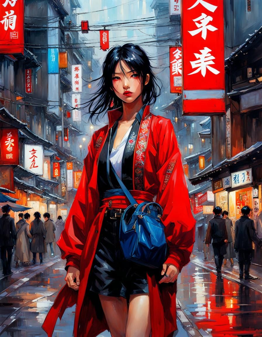 Tokyo Girl in Vibrant Splash Art Style