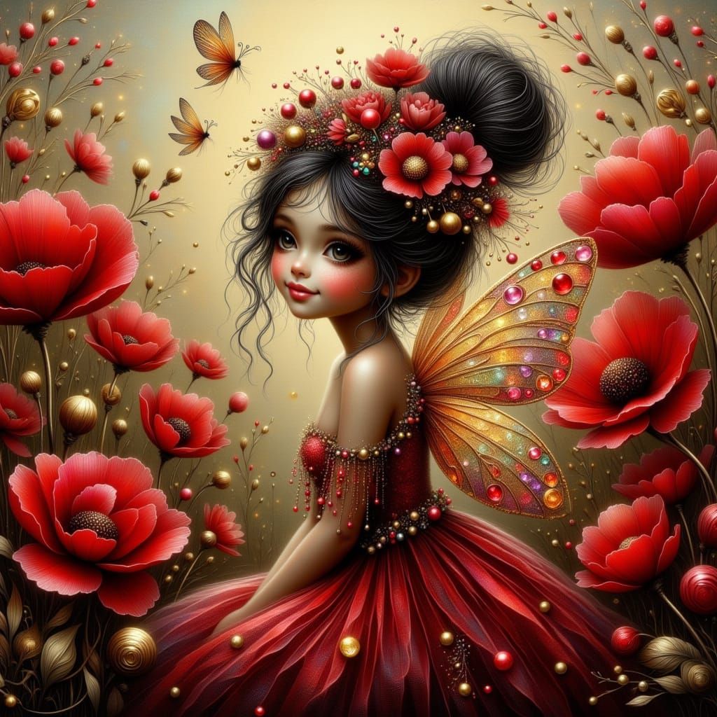 Ethereal Flower Fairy in a Poppy Field