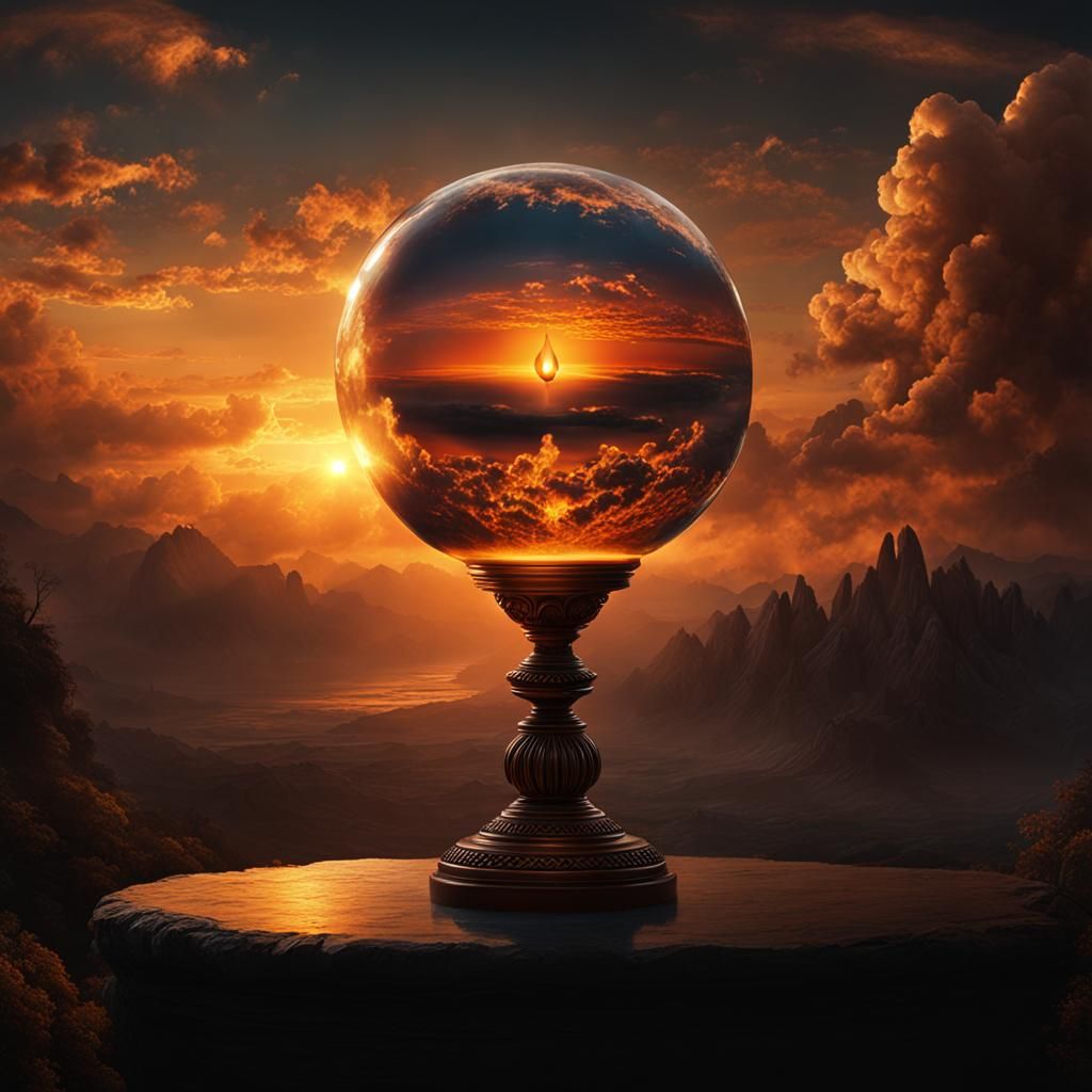 Crystal Sphere with Candlelit Sunset, Digital Painting