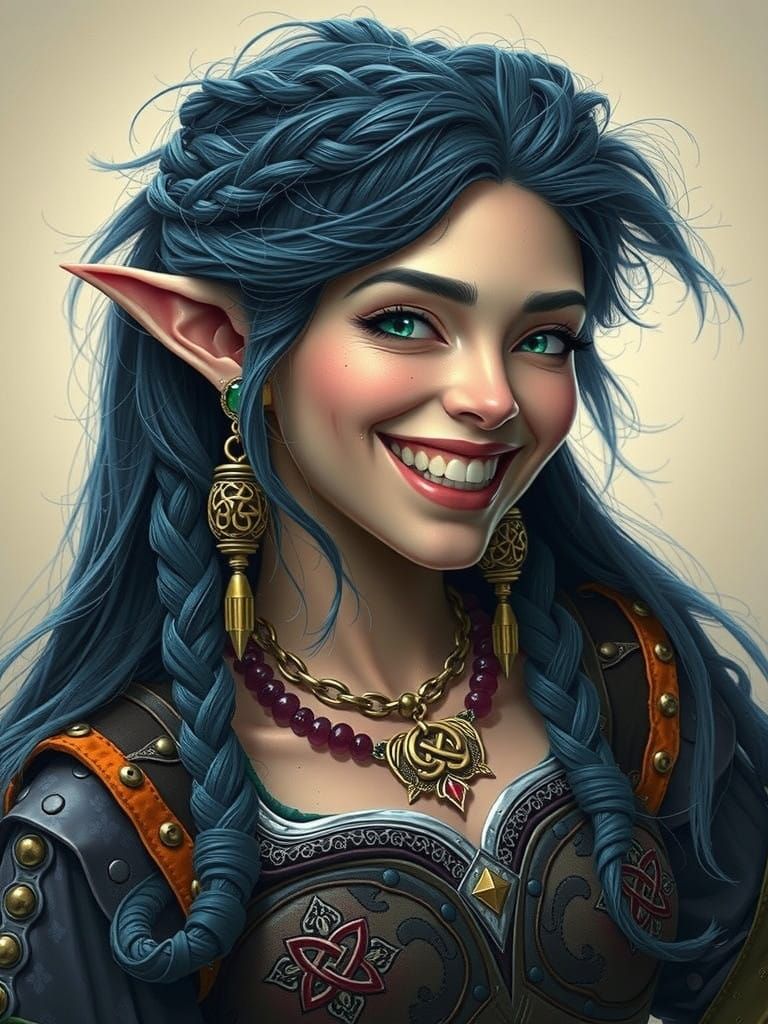 Ethereal Half-Elf Bard in Vibrant, Celtic-Inspired Attire