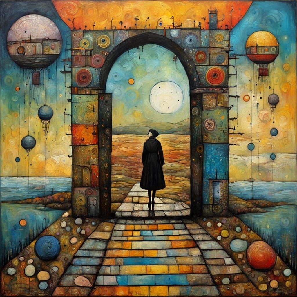 Mystic Portal Encaustic Painting with Textured Primitive Sty...