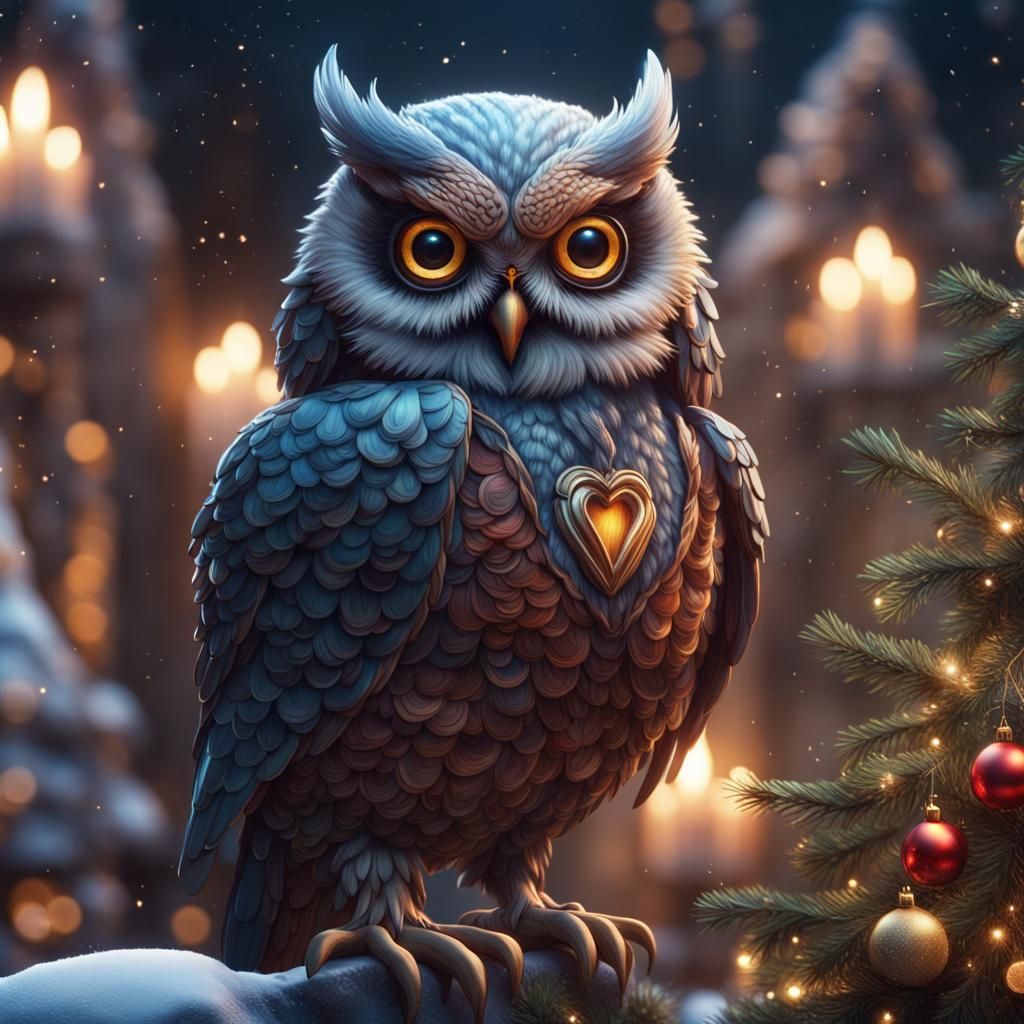 Festive Christmas Owl: Digital Fantasy Art