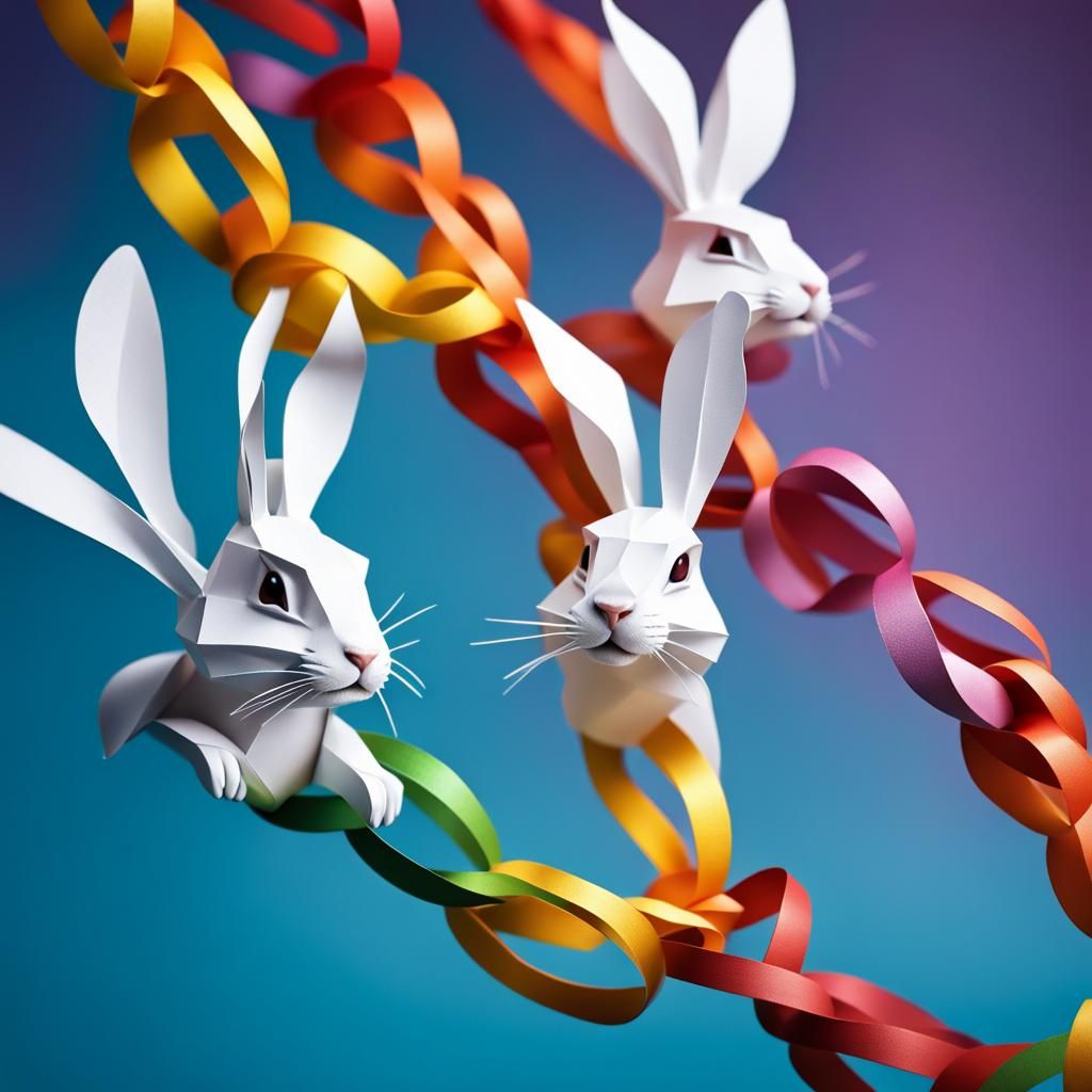 Hyperrealistic Paper Chain Bunnies in Splash Art Style