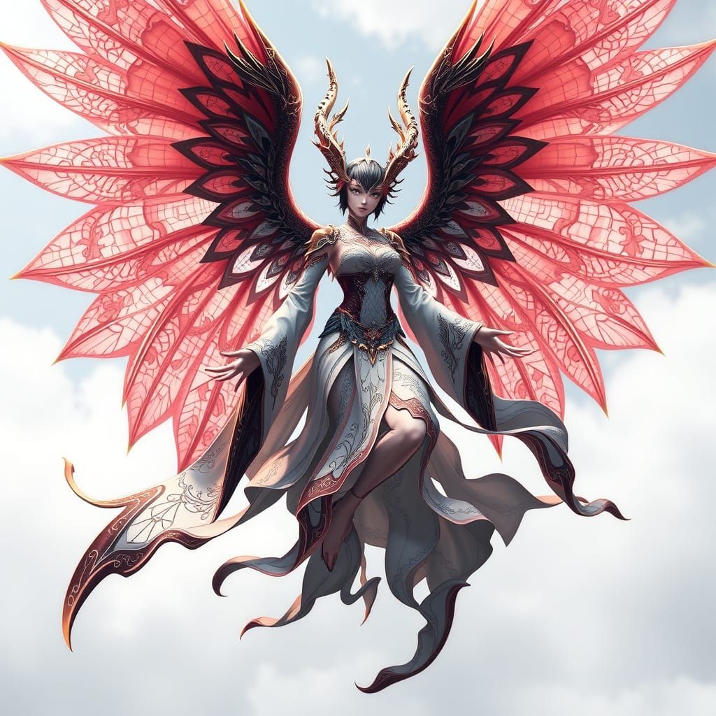 Majestic Anime-Style Winged Being in Motion