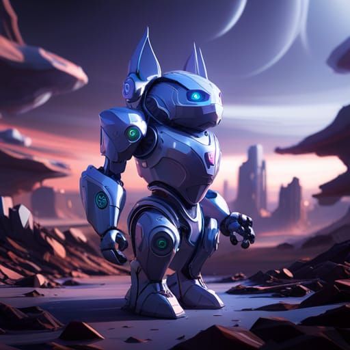 Futuristic Robot Cat with Intricate Mech Details