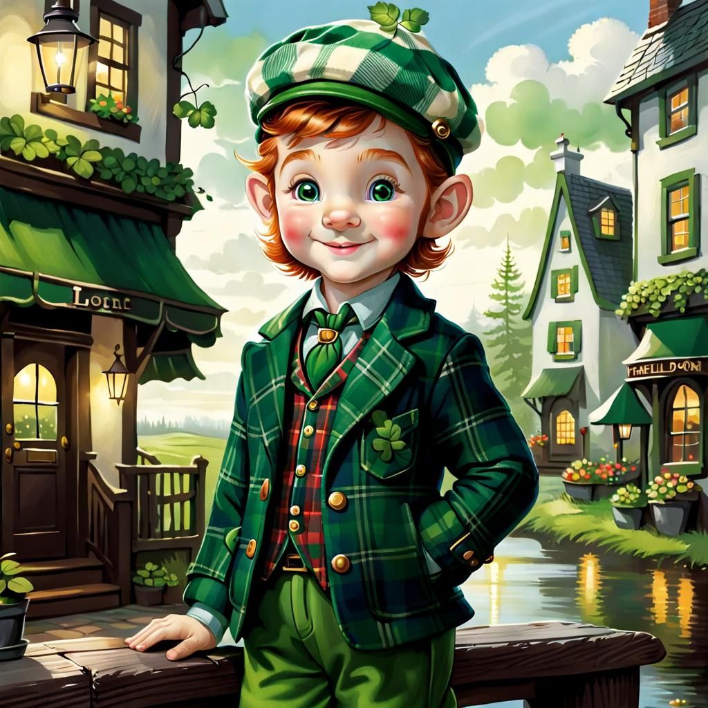 Adorable Leprechaun in Plaid Beret Illustration