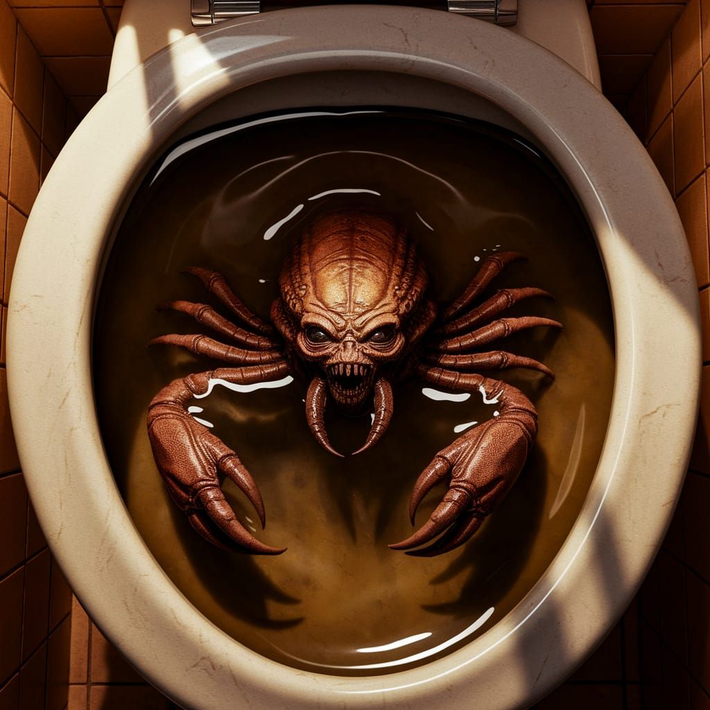 Terrifying Alien Creature in Toilets: A Monstrous Facehugger...