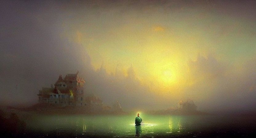 Ethereal Ghost on Shattered Island at Dusk