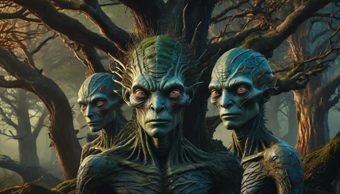 Alien Creatures on Dead Trees: Surreal Portrait