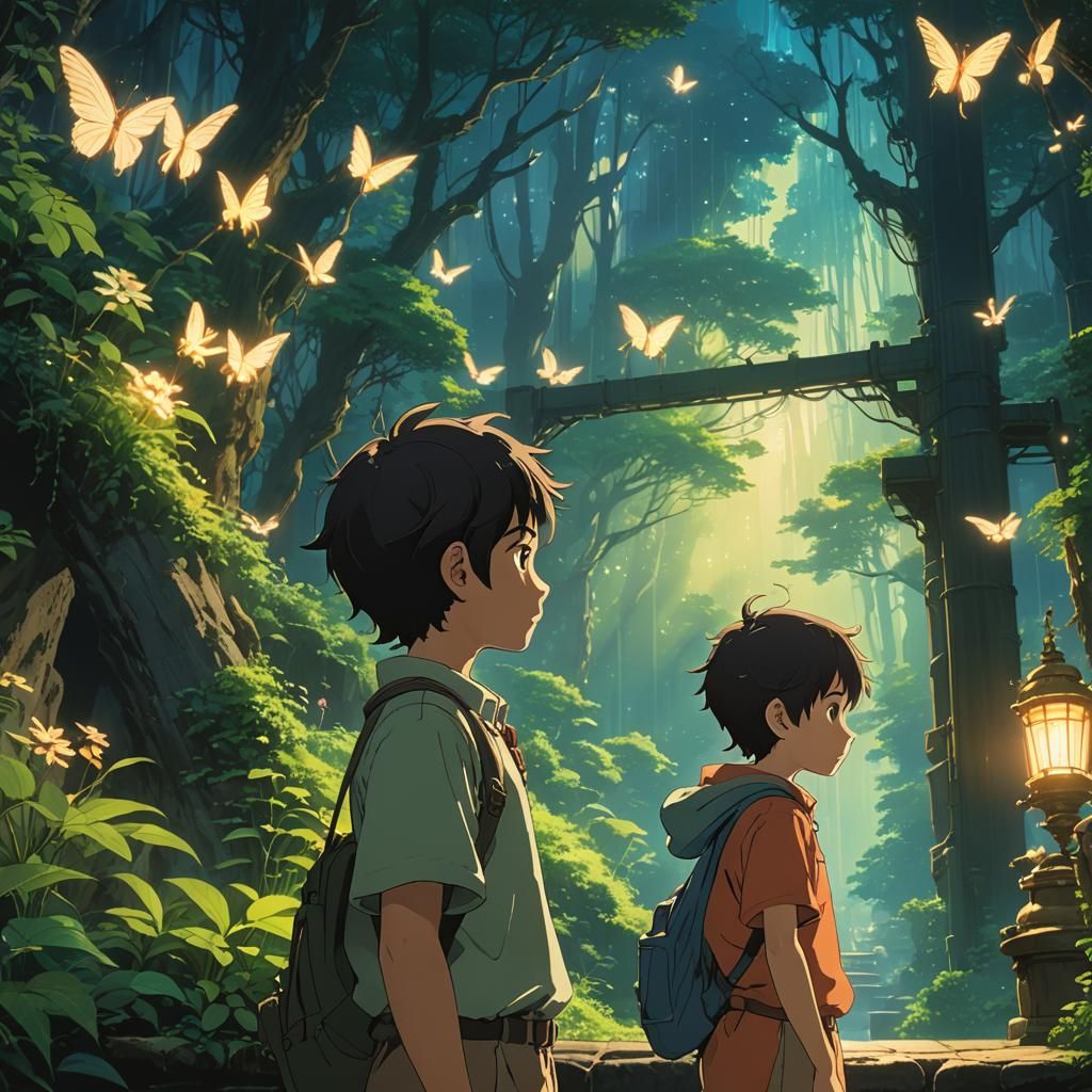 Boy and Luminous Fairy in Anime Style