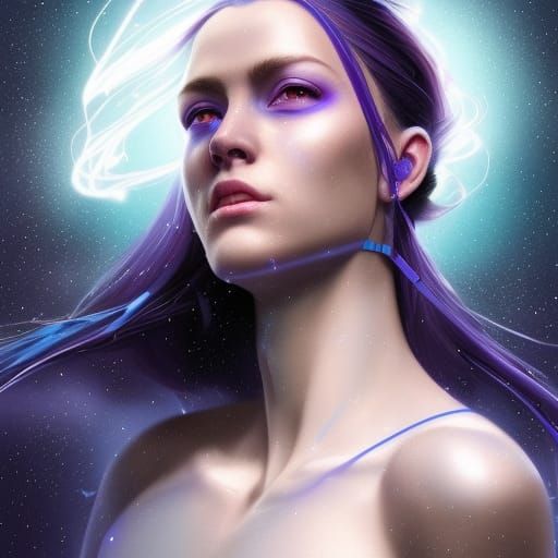 Celestial Woman with Constellation Skin in Art Nouveau Style
