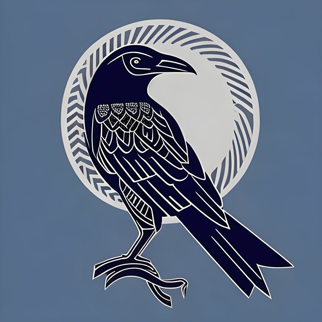 Norse knotwork minimalist flat art. Raven in a tree
