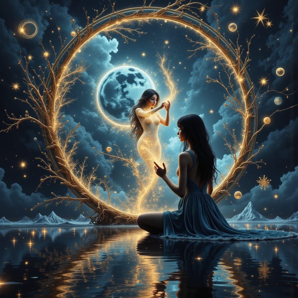 Fantasy Mirror Reflection in Anime Style