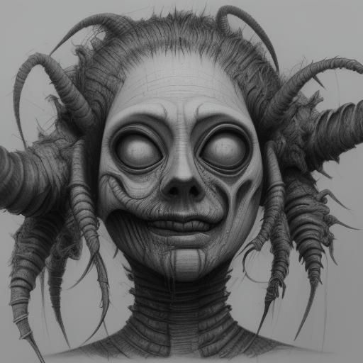 Hyperdetailed Charcoal Drawing of Maggot Face