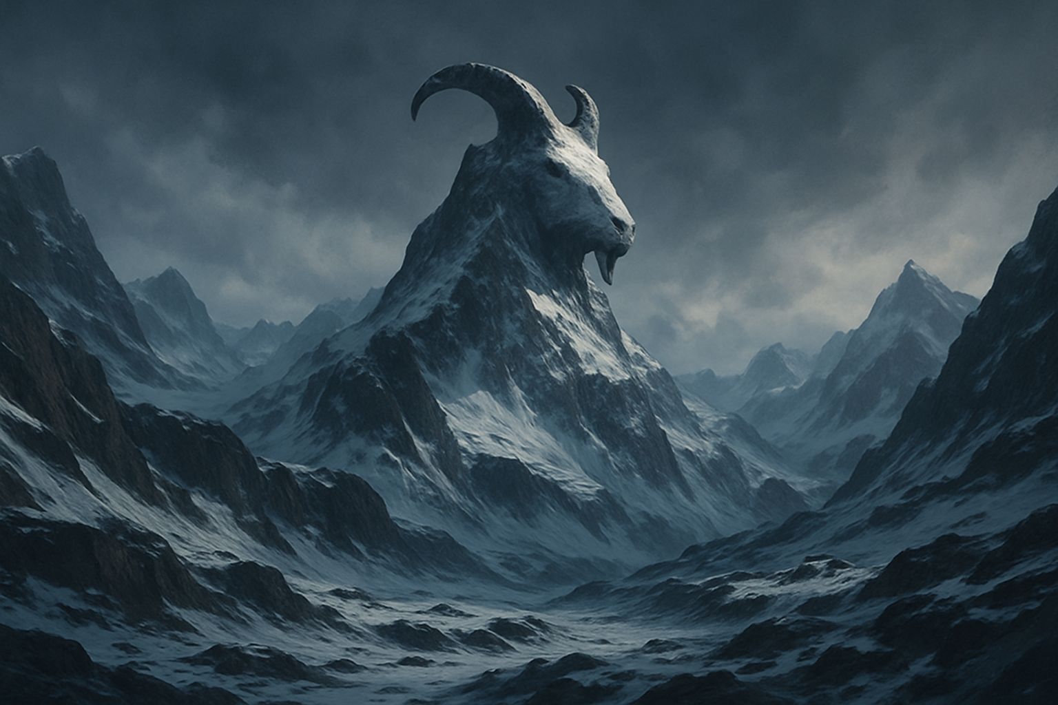 Majestic Winter Mountainscape Resembles Goat's Head