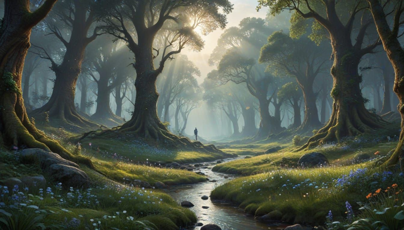 Surreal Masterpiece of Blooming Flowers in the Forest