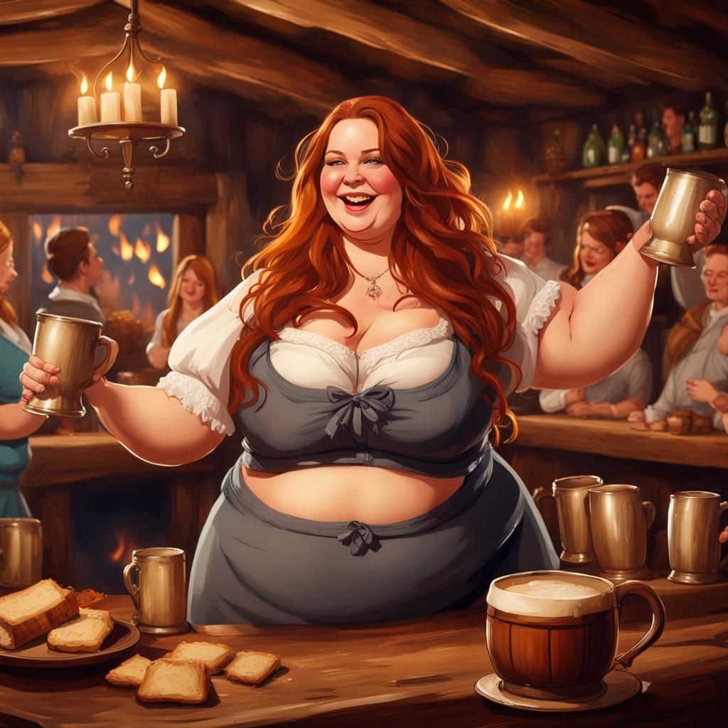 Overweight Bar Wench Dancing in Rustic Inn