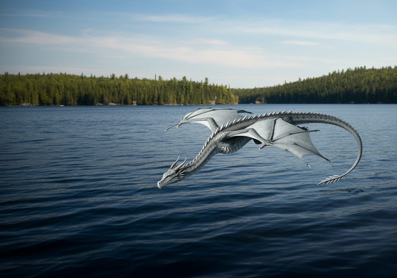 Majestic Silverscale Dragon in Flight Over Northern American...