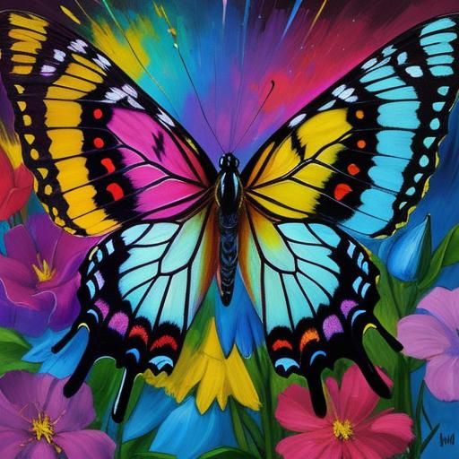 Rainbow Butterfly Moth in Abstract Expressionism Style