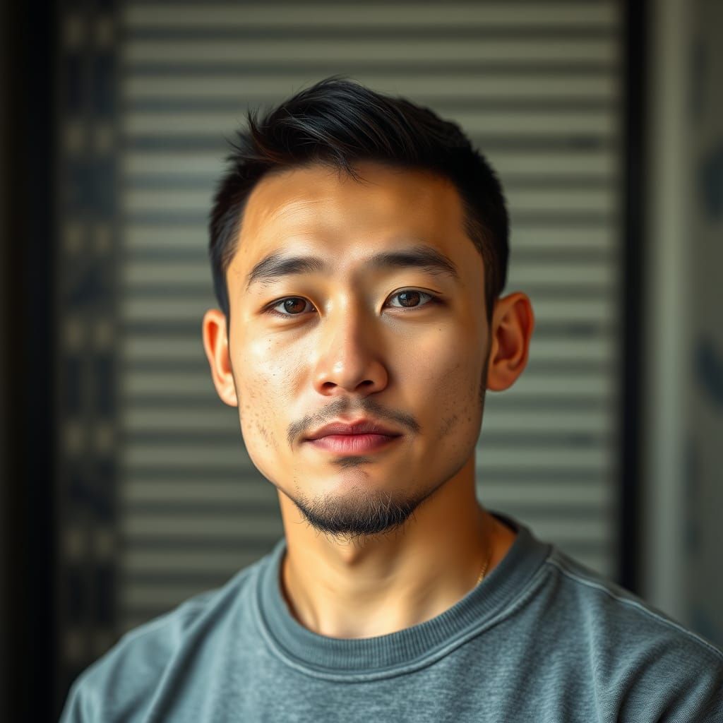 Mugshot of Handsome Chinese Man with Short Beard
