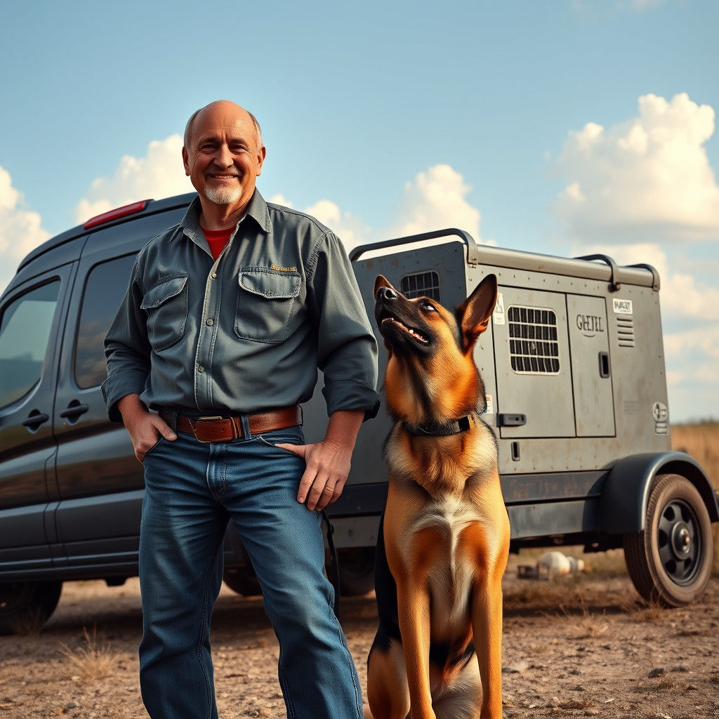 Electrician and German Shepherd with Generator