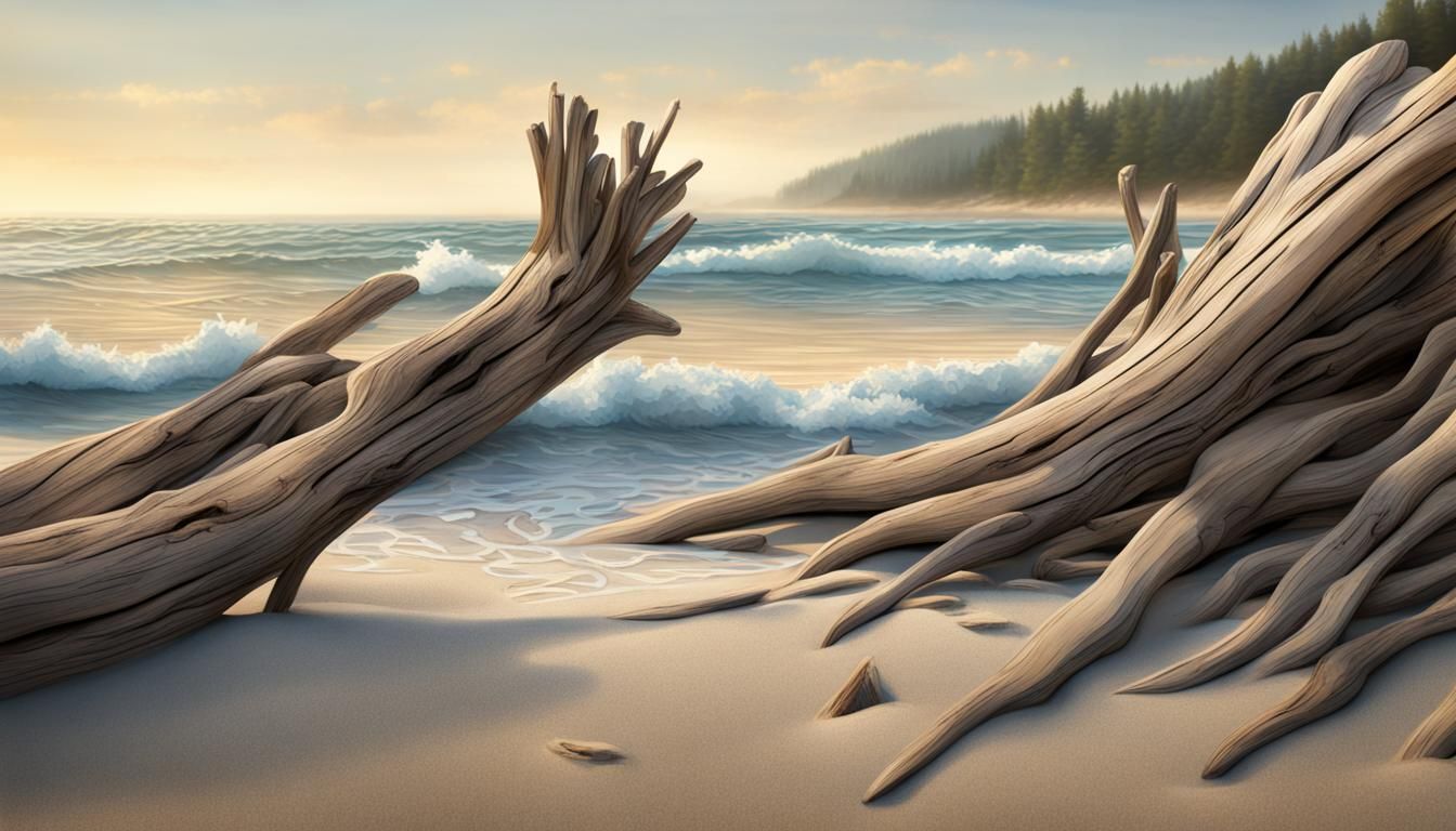 Realistic Waves and Driftwood on a Beach