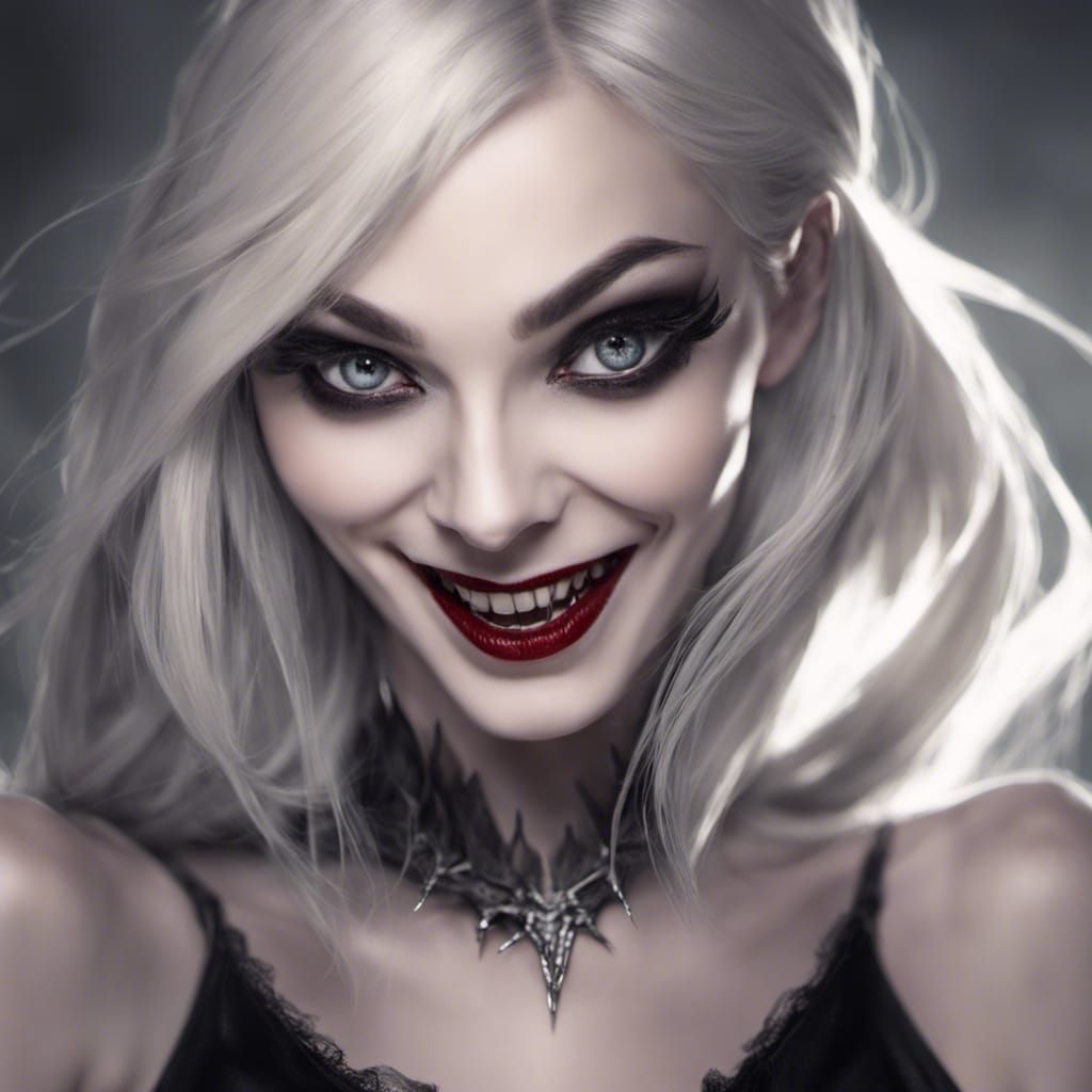 Glamorous Vampire Portrait with Sharp Fangs